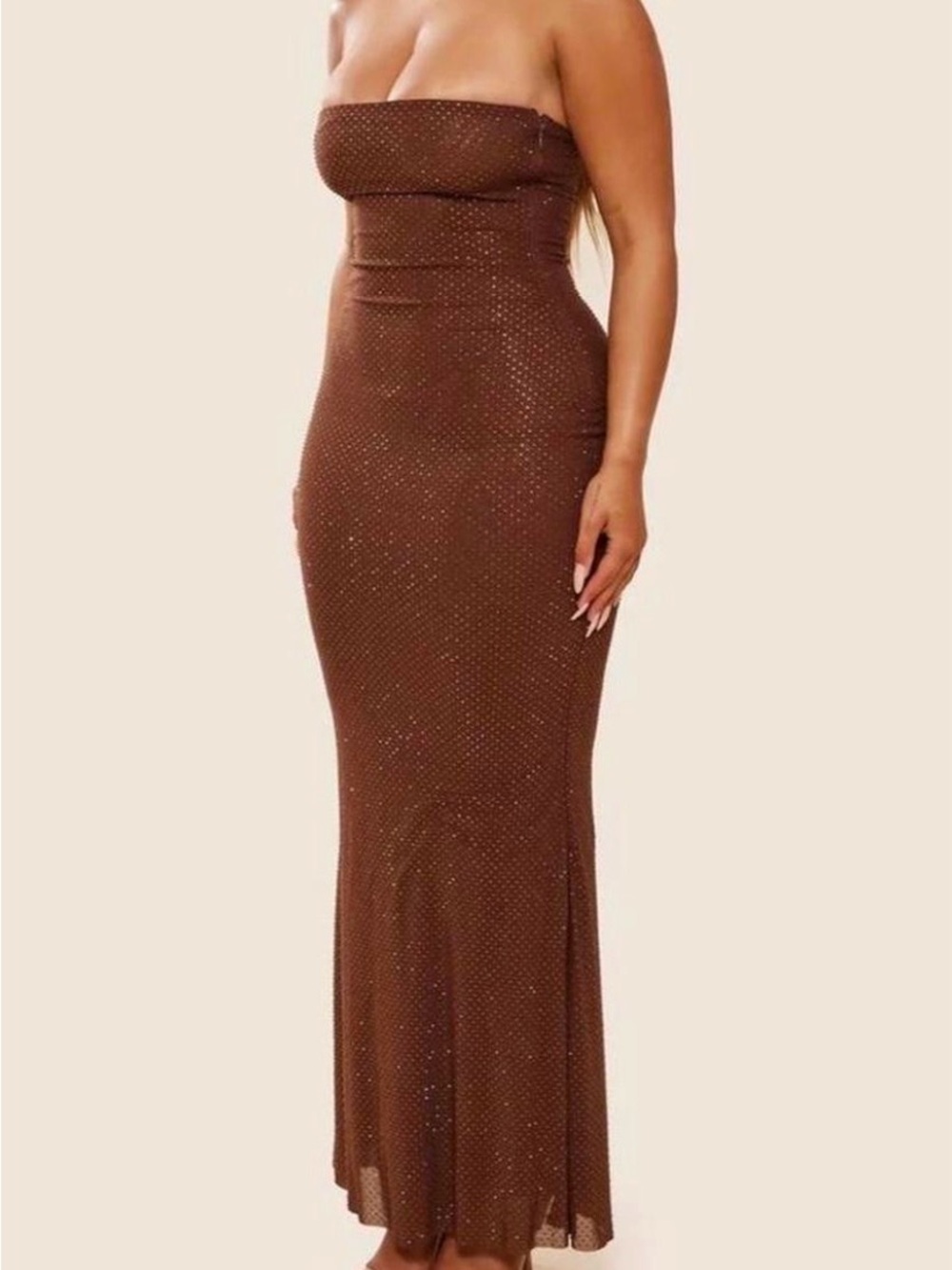 Strapless Brown Maxi Dress with Sparkle Detail